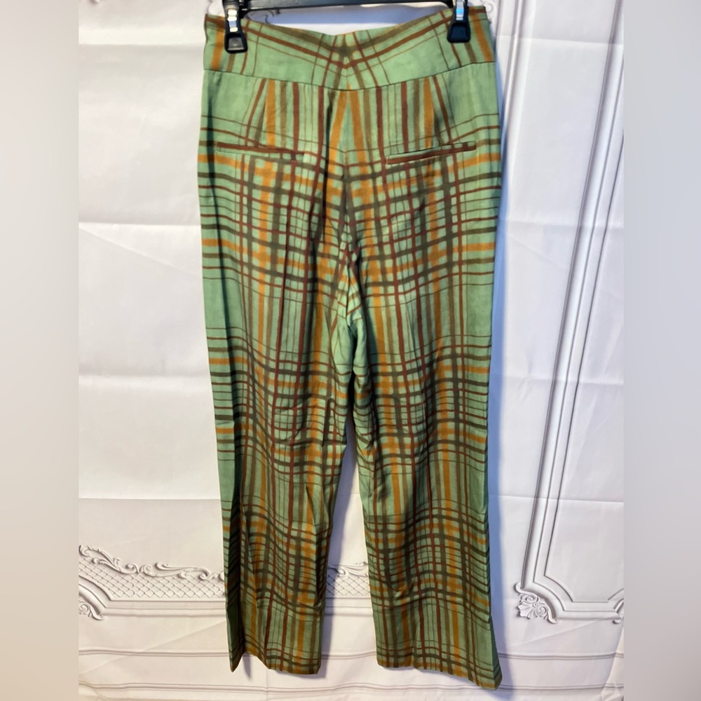 Zara Green Plaid Wide-Leg Pants - Picture 4 of 9
